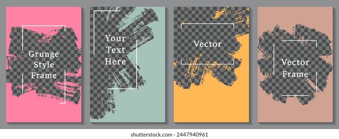 Brush stroke frame social media story post template set. Stylish banner design vector collection. Empty space transparent background. Social media story publication layouts.  x