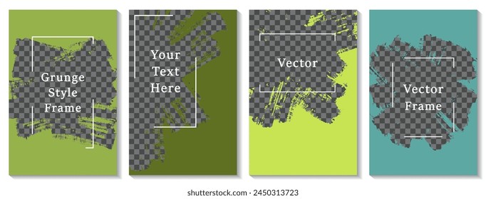 Brush stroke frame social media story post template set. Cool banner design vector collection. Text place transparent background. Social media grunge story publications.  Blank content banners