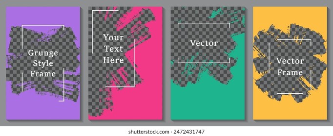 Brush stroke frame social media story post template set. Creative banner design vector collection. Empty space transparent background. Social media grunge story publications.  Paint flyer templates