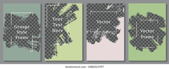 Brush stroke frame social media story post template set. Simple banner design vector collection. Text place transparent background. Social media grunge story publications.  Blank promo banners