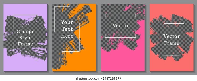 Brush stroke frame social media story post template set. Cool banner design vector collection. Empty space transparent background. Social media story publication layouts.  Sale poster templates