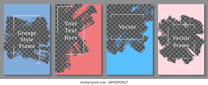 Brush stroke frame social media story post template set. Decorative banner design vector collection. Empty space transparent background. Social media story publication layouts.  Editable blog posters