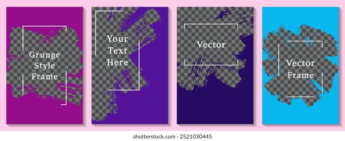 Conjunto de Plantilla de post de historia de redes sociales con trazo de pincel. colección de Vector de diseño de Anuncio Abstractas. Espacio vacío de fondo transparente. Diseños de publicación de historias de redes sociales.  Historias de blog editables