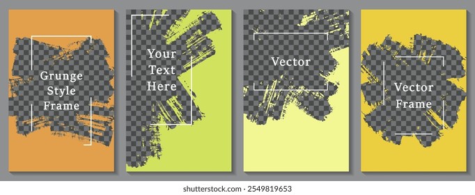 Conjunto de Plantilla de post de historia de redes sociales con trazo de pincel. Colección de Vector de diseño de Anuncio fresco. Texto colocar fondo transparente. Diseños de publicación de historias de redes sociales.  Anuncios de promoción en blanco