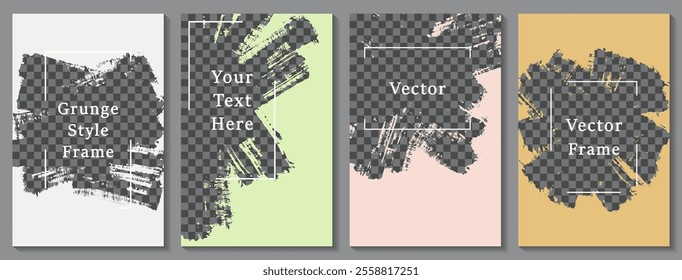 Brush stroke frame social media story post template set. Decorative banner design vector collection. Text place transparent background. Social media grunge story publications.  Editable blog stories