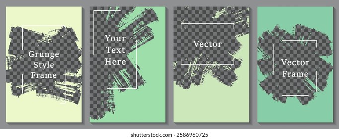 Brush stroke frame social media story post template set. Messy banner design vector collection. Text place transparent background. Social media story publication layouts.  Blank content banners