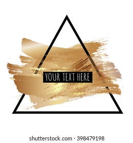 Brush stroke glitter gold background template for text with geometric elements. Stylish greeting, Invitation card design