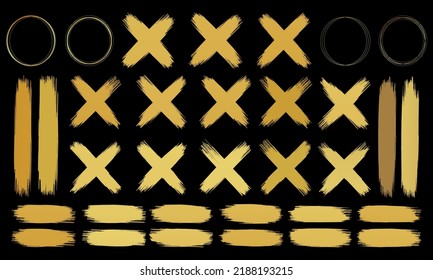 brush stroke and gold circle element vector collection set