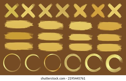 brush stroke and gold circle element vector collection set