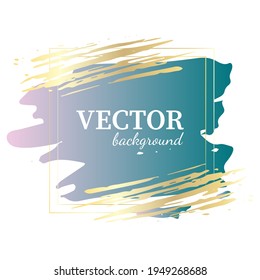 Brush stroke in gold frame. Design template for banner, card, cover, flyer and logo. Vector illustration isolated on white background.