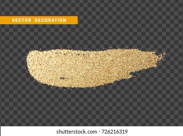 Brush Stroke Gold Glitter. Isolated Object With Background With Transparency Effect