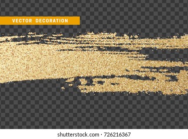 Brush stroke gold glitter. Isolated object with background with transparency effect. vector illustration
