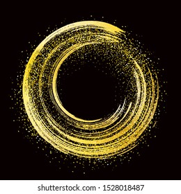 brush stroke golden round frame on black background