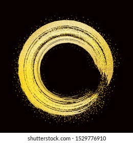 brush stroke golden round frame on black background