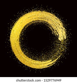 brush stroke golden round frame on black background