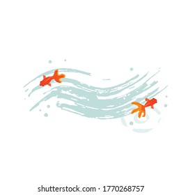 Razo del pincel y pez dorado, ilustración de fondo vectorial
