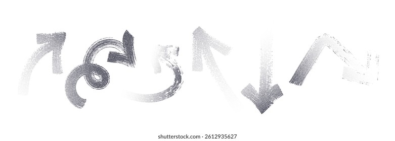 Brush Stroke grainy Arrows in Various Directions on White Background