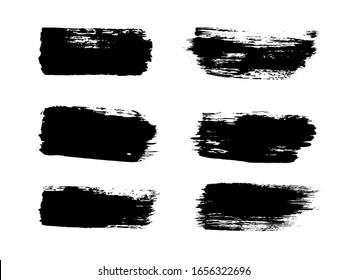 Brush Stroke. Grey Distress Shapes. Dark Brush Underline. Acrylic Paint Smear. Gray Stains Paint. Black Brush Stroke Borders.