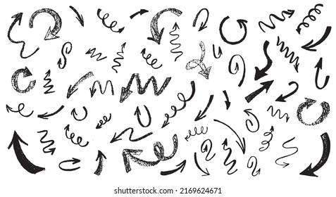 Brush stroke grunge arrows set. Up and down direction pointer. Hand drawn abstract vector illustration isolated on white background. EPS10