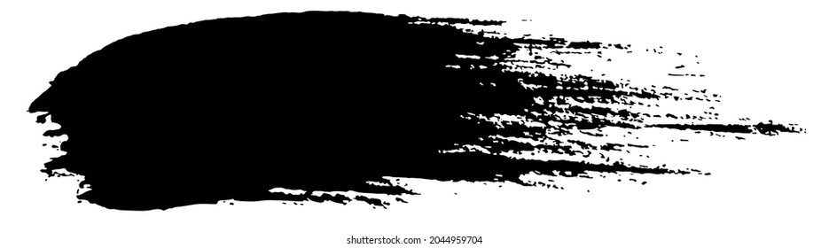 Trazo de pincel, líneas negras de tinta, abstracto vectorial con textura gruesa de pincel. Razo del pincel y mancha de frotis de tinta. Ilustración vectorial.