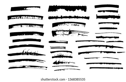 Brush stroke grunge bundle. Vector paintbrush set. Expressive design elements. Dirty texture banners. Ink splatters. Painted lines, graffiti strokes.