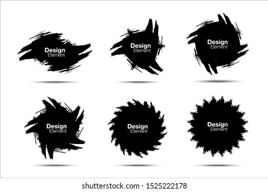 Brush stroke grunge circle set. Dirty frame design elements. Hand drawn brush doodle collection. Ink brushstrokes backgrounds.  Grungy box or border for tags. Vector sale banners. Circular ninja stars