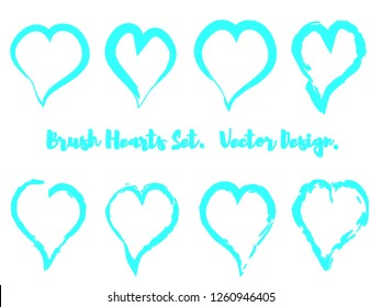 Brush Stroke Grunge Hearts Vector Set. Cute Blue Heart Icons Collection isolated on White. Love Symbol Vector Template. Editable elements for Valentine Cards, Stickers, Covers, Wallpapers, Prints
