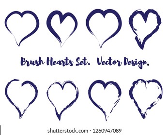Brush Stroke Grunge Hearts Vector Set. Cute Navy Heart Icons Collection isolated on White. Love Symbol Vector Template. Editable elements for Valentine Cards, Stickers, Covers, Wallpapers, Prints