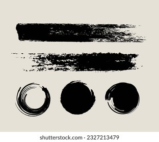 Brush stroke. Grunge texture. Hand drawn Round shape. Watercolor stroke circles. Line vector. 