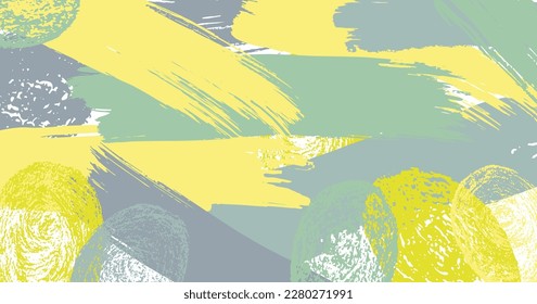 Pincel trazo mano dibujar fondo abstracto color boho amarillo y verde. Ilustración de material vectorial para presentación, invitación, primavera de medios sociales y diseño de verano. EPS10
