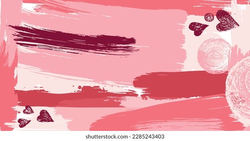 Brush stroke hand draw abstract background pink, red, brown palette colours. Vector stock illustration for presentation, invitation, social media spring and summer design. EPS10
