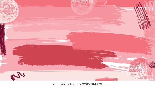 Brush stroke hand draw abstract background pink, red, brown palette colours. Vector stock illustration for presentation, invitation, social media spring and summer design. EPS10
