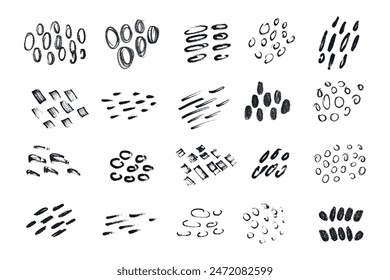 Brush stroke hand drawn doodle shape set. Scribble ink round marker abstract shapes 