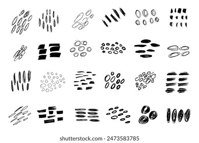 Pinselstrich Handgezeichnete Doodle-Form-Set. Skizzierfarbe, runde Markierung, abstrakte Formen 