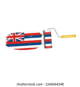 Brush Stroke With Hawaii National Flag Isolated On A White Background. Vector Illustration. National Flag In Grungy Style. Brushstroke. Use For Brochures, Printed Materials, Logos, Independence Day