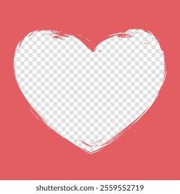 Brush stroke heart shape frame. Transparent background. Graphic overlay template for wedding invitations and Happy Valentine's Day holiday greetings. Vector illustration.