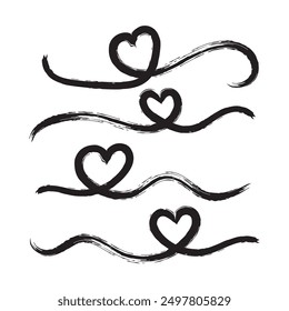 Brush Stroke Heart Shape Set Vector Design.