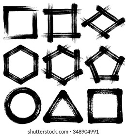 Brush Stroke Icons. Pentagon And Hexagon. Circle Square Triangle.