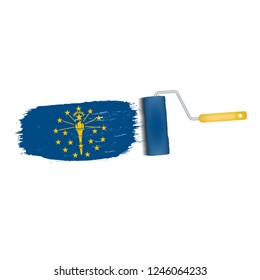 Brush Stroke With Indiana National Flag Isolated On A White Background. Vector Illustration. National Flag In Grungy Style. Brushstroke. Use For Brochures, Printed Materials, Logos, Independence Day