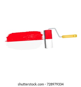 Brush Stroke With Indonesia National Flag Isolated On A White Background. Vector Illustration. National Flag In Grungy Style. Brushstroke. Use For Brochures, Printed Materials, Logos, Independence Day