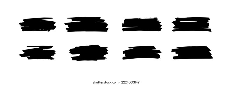 Brush stroke ink collection bundle elements. Solid lines vector illustration.