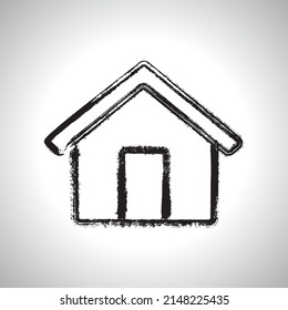 Brush stroke ink style house icon vector graphic design. Sweet home sign, painted homepage web icon. Country house, family shelter. Home building logo. Village building with door, windows.