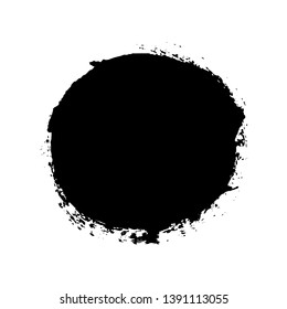 Brush stroke isolated white background. Circle black paint brush. Grunge texture round stroke. Art ink dirty design. Border artistic shape, paintbrush element. Brushstroke graphic Vector illustration