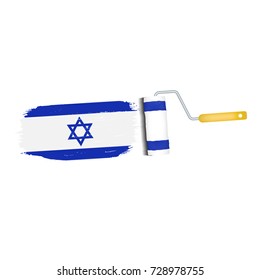 Brush Stroke With Israel National Flag Isolated On A White Background. Vector Illustration. National Flag In Grungy Style. Brushstroke. Use For Brochures, Printed Materials, Logos, Independence Day