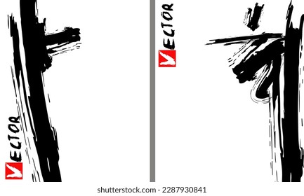 vector de estilo japonés de trazo de pincel. Pincel de tinta negra sobre fondo blanco, ilustración vectorial de las manchas de grano,