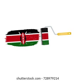Brush Stroke With Kenya National Flag Isolated On A White Background. Vector Illustration. National Flag In Grungy Style. Brushstroke. Use For Brochures, Printed Materials, Logos, Independence Day