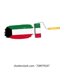 Brush Stroke With Kuwait National Flag Isolated On A White Background. Vector Illustration. National Flag In Grungy Style. Brushstroke. Use For Brochures, Printed Materials, Logos, Independence Day