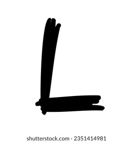 Brush stroke L letter latin english in doodle brush hand drawn style isolated on white background. For abc, education, logo, branding, font, alphabet, signboard, lettering, presentation.