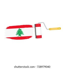 Brush Stroke With Lebanon National Flag Isolated On A White Background. Vector Illustration. National Flag In Grungy Style. Brushstroke. Use For Brochures, Printed Materials, Logos, Independence Day