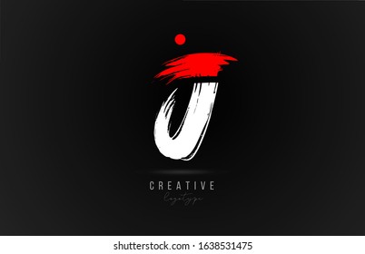 brush stroke letter J logo alphabet icon design template in white and red for business. Suitable for a company logotype design